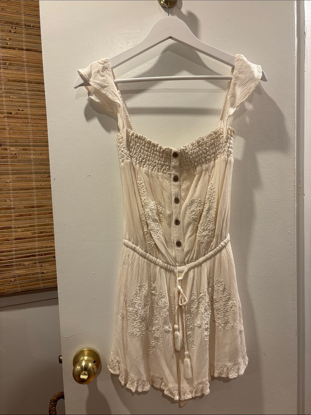 American Eagle Outfitters Cream Embroidered Romper